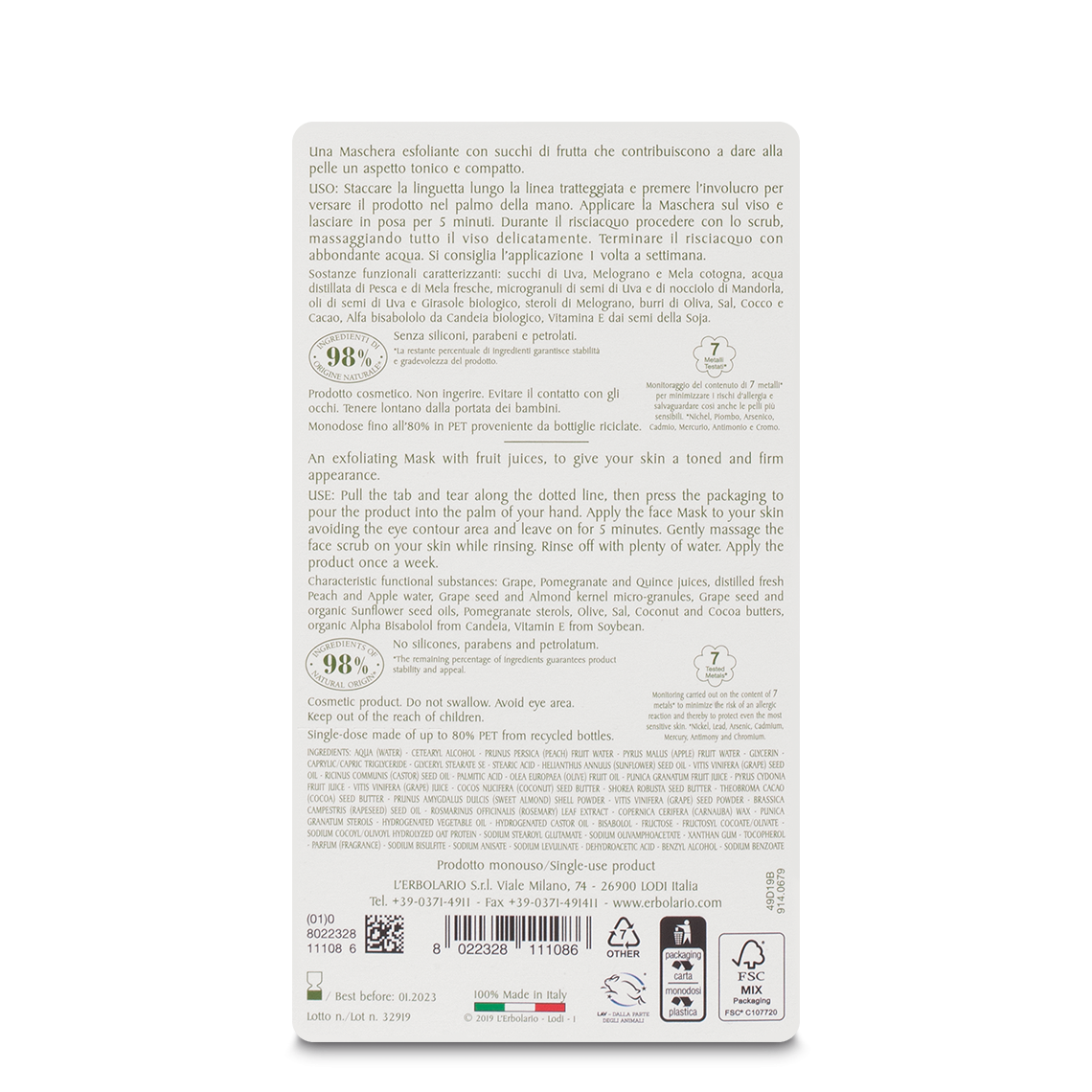 L'erbolario Maschera Scrub Viso Ristrutturante I Colori dell'Orto Online