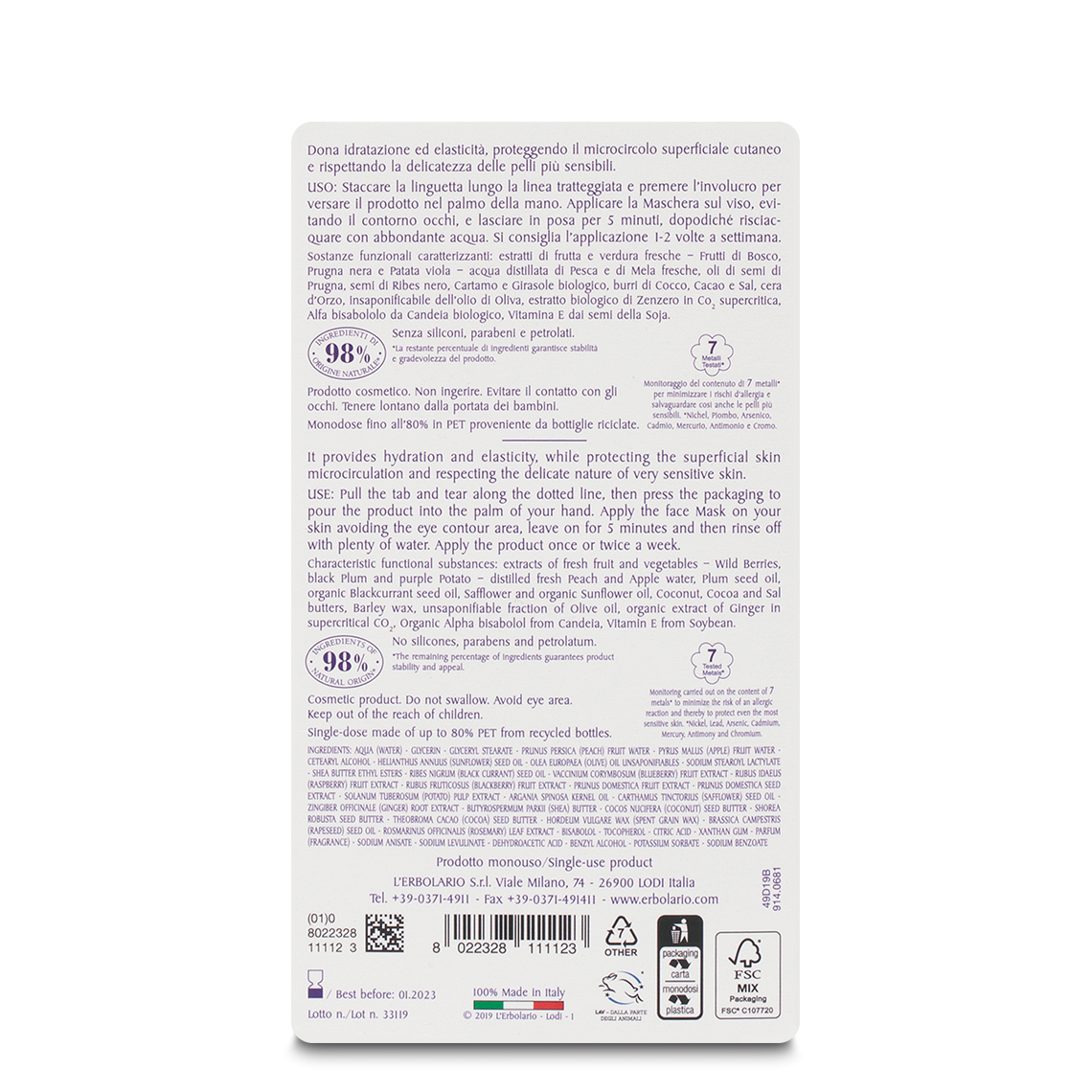 L'erbolario Maschera Viso Ultra Comfort I Colori dell'Orto Saldi