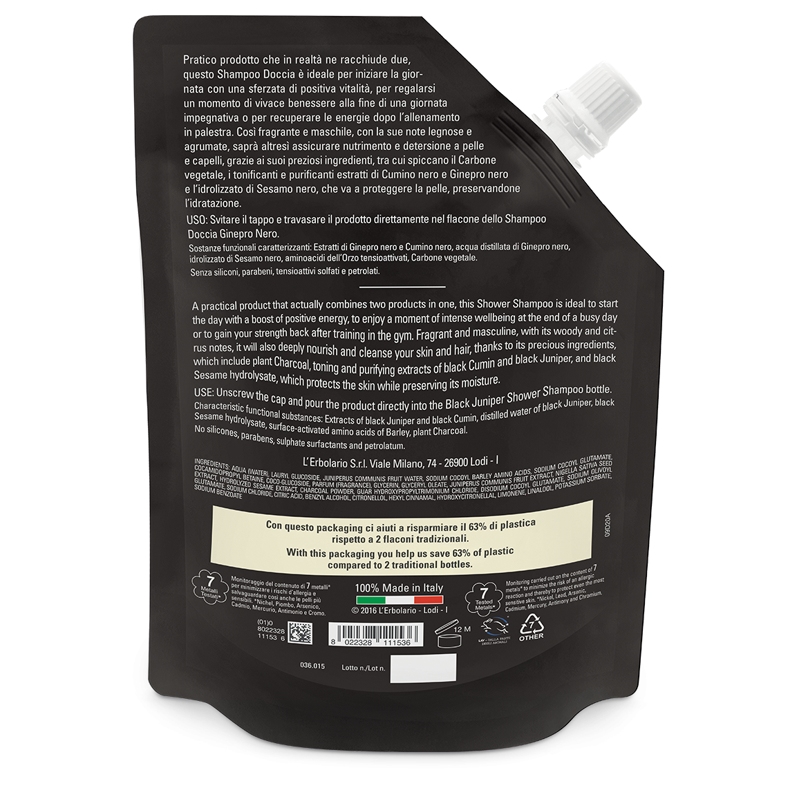 L'erbolario Ecoricarica Shampoo Doccia Energizzante Ginepro Nero Promozione Limitata